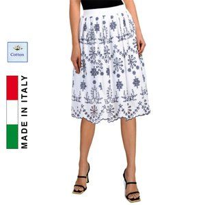 NWT GIULIA ROSI Made in Italy Cotton Embroidered Midi Skirt